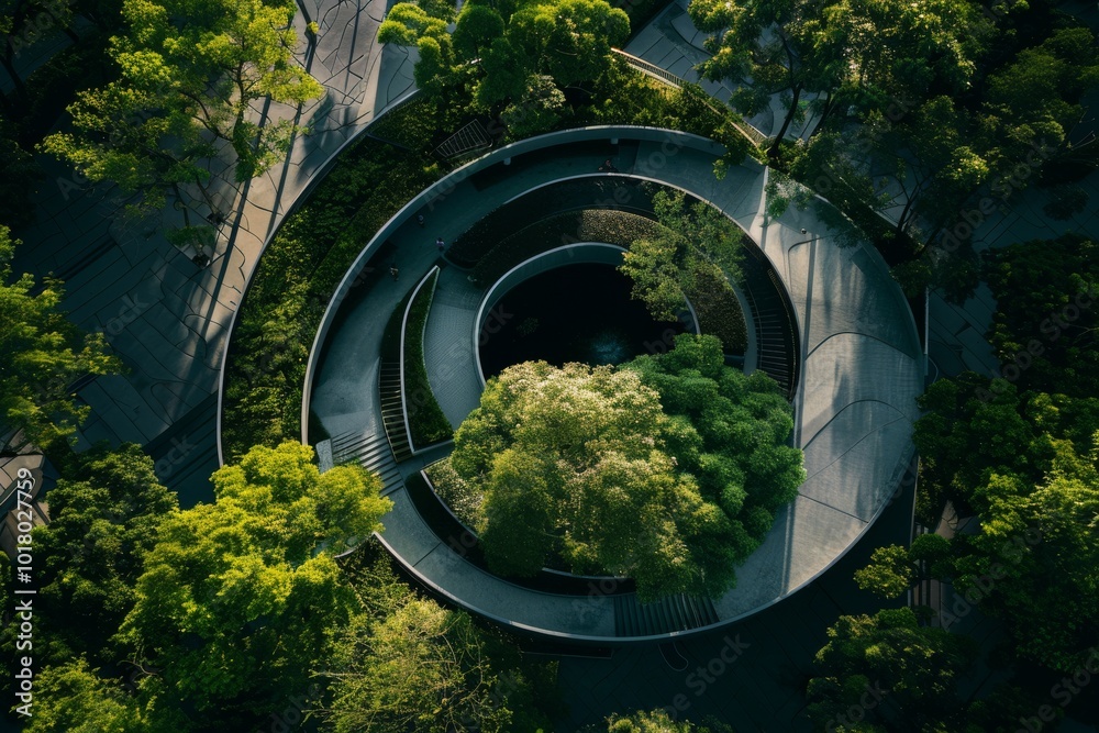 Photo & Art Print An aerial view of a spiraling, green rooftop garden ...