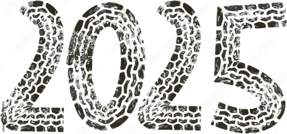 Happy New Year 2025 Grunge Tyre track Black and white. Urban Vector Texture Template. Dark Messy Dust Overlay Distress Background. Scratchedg Happy New Year 2025 Grunge Tyre track Black and white. Urban Vector Texture Template. Dark Messy Dust Overlay Distress Background. Scratchedg