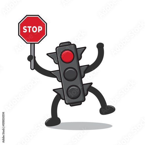 cartoon illustration of traffic lights with traffic sign