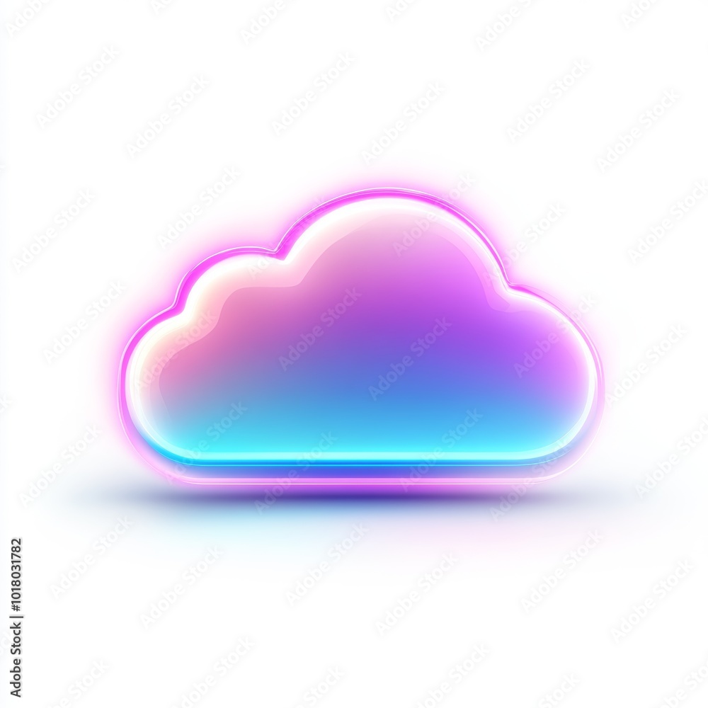 Colorful cloud icon with neon glow showcasing a digital design in a minimalist style against a white background Colorful cloud icon with neon glow showcasing a digital design in a minimalist style against a white background