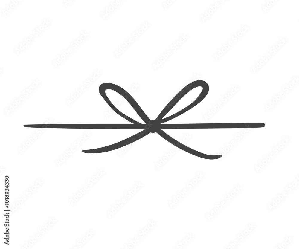Bow ribbon knot on string line icon. Outline hand drawn vintage decoration of happy birthday, cute Christmas gift wrap. Present mascot, simple rope bow on surprise box icon vector illustration Bow ribbon knot on string line icon. Outline hand drawn vintage decoration of happy birthday, cute Christmas gift wrap. Present mascot, simple rope bow on surprise box icon vector illustration
