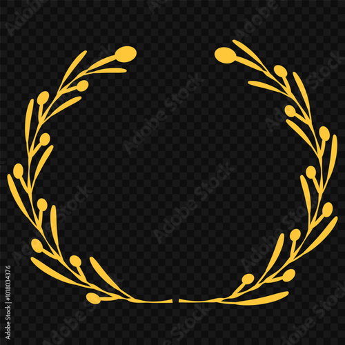 Golden wreaths and branches with leaves. Hand drawing laurel wreaths and branches collection. Laurels wreaths, swirls, twigs and flower ornaments. Herbs, flowers and plants elements. Design elements.