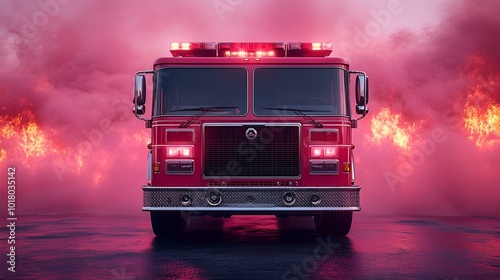 a fire truck with lights on

