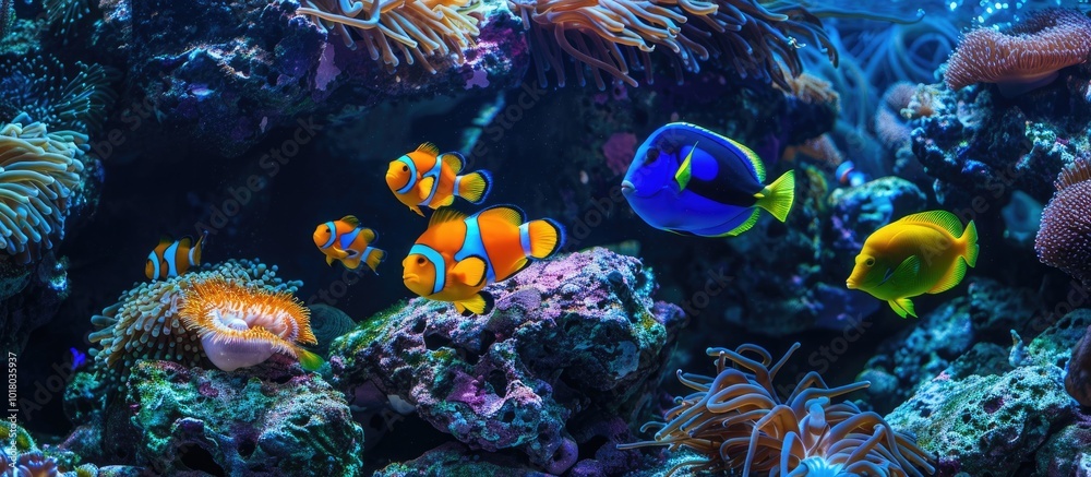 Fototapeta premium Colorful Fish Swimming in an Anemone