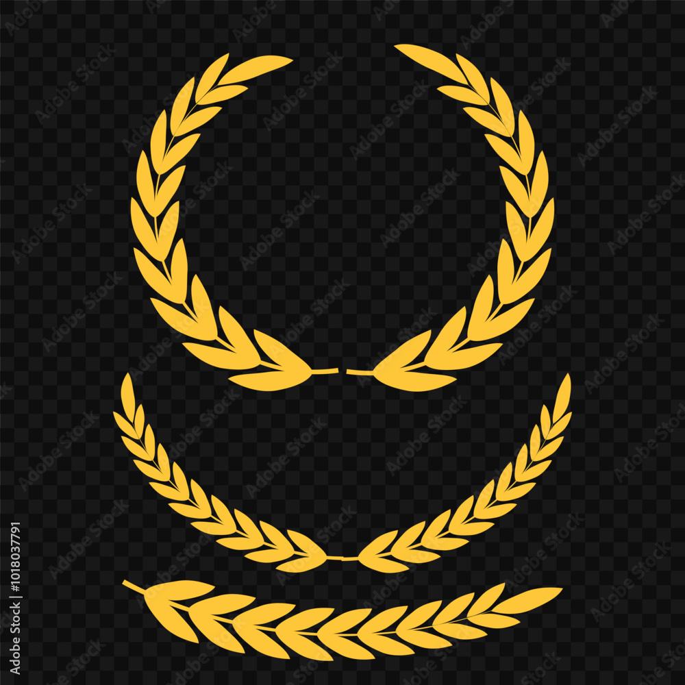 Obraz premium Set of wreaths and branches with leaves. Hand drawing laurel wreaths and branches collection. Laurels wreaths, swirls, twigs and flower ornaments. Herbs, flowers and plants elements. Design elements.
