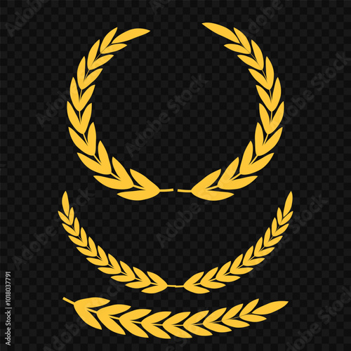 Set of wreaths and branches with leaves. Hand drawing laurel wreaths and branches collection. Laurels wreaths, swirls, twigs and flower ornaments. Herbs, flowers and plants elements. Design elements.