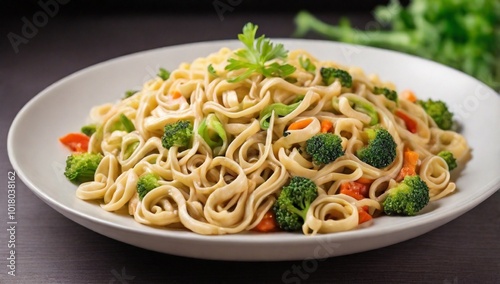 Delicious vegetable noodles in a plate