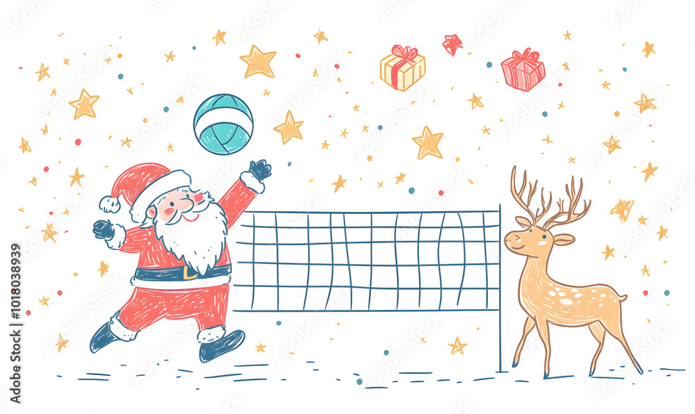 Obraz premium Doodle Christmas and New Year Cards - 2D Hand-drawn Illustrations on White Background