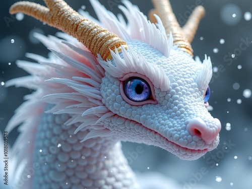 White dragon with golden horns. photo