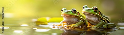 Two Green Frogs in the Sunlight