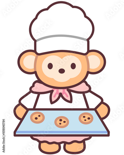 Monkey The Baker icon illustration for Bakery Shop