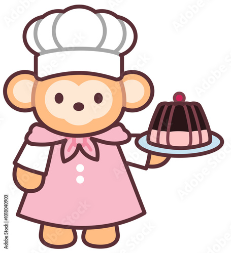 Monkey The Baker icon illustration for Bakery Shop