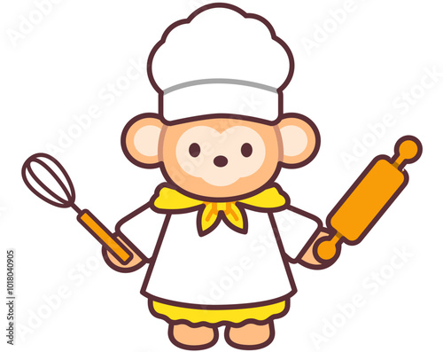 Monkey The Baker icon illustration for Bakery Shop