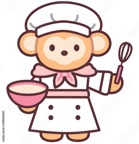 Monkey The Baker icon illustration for Bakery Shop