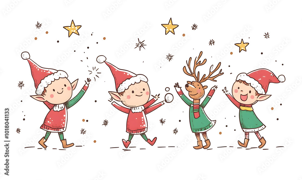 Doodle Christmas and New Year Cards - 2D Hand-drawn Illustrations on White Background Doodle Christmas and New Year Cards - 2D Hand-drawn Illustrations on White Background