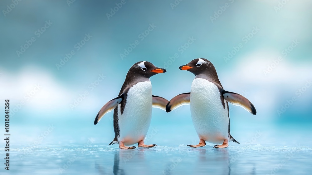 Fototapeta premium Two penguins on the ice