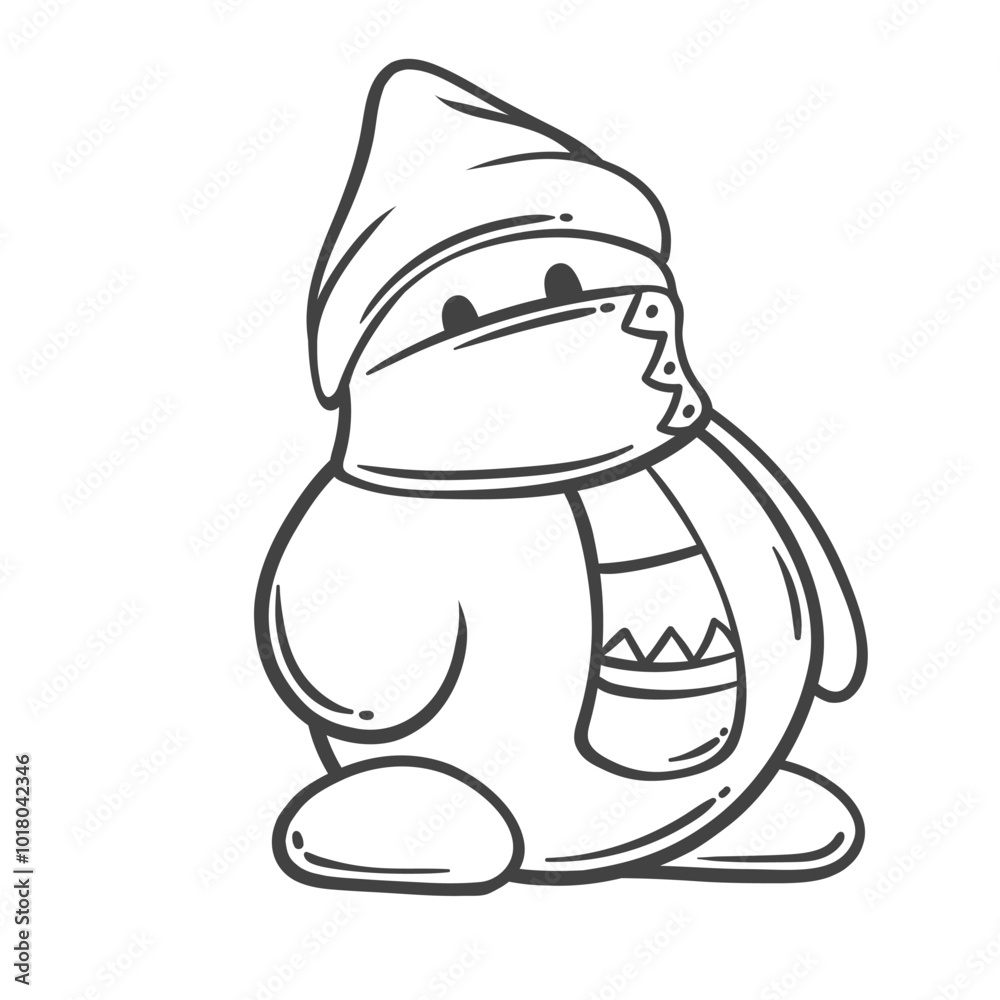 Cute snowman character with scarf and hat line icon. Outline hand drawn funny snow globe man, element of cold weather. Christmas, fun winter season mascot, Xmas snowman icon vector illustration Cute snowman character with scarf and hat line icon. Outline hand drawn funny snow globe man, element of cold weather. Christmas, fun winter season mascot, Xmas snowman icon vector illustration