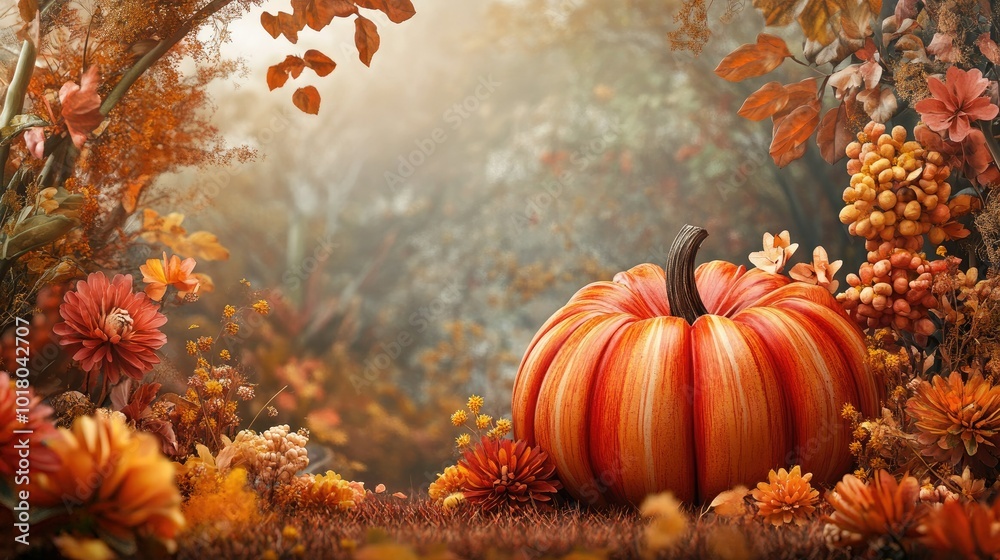 Large pumpkin in the center, surrounded by empty space for autumn or Halloween-themed messages. Large pumpkin in the center, surrounded by empty space for autumn or Halloween-themed messages.