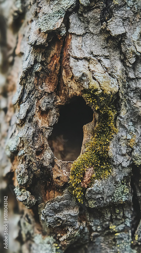 Macro Shot of Aged Tree Bark with Natural Textures and Moss 