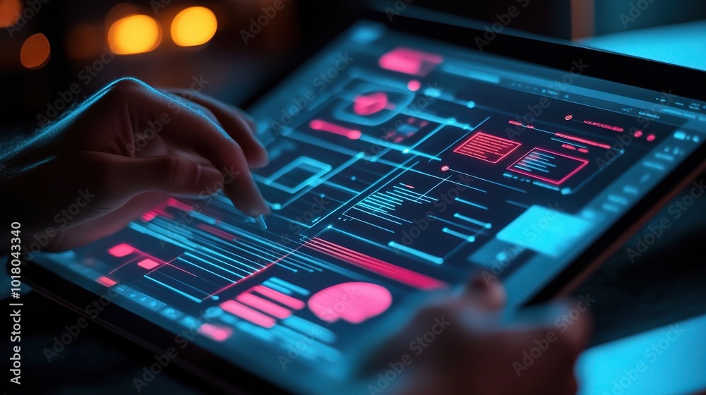 Futuristic Interface on Tablet Displaying Digital Data Futuristic Interface on Tablet Displaying Digital Data