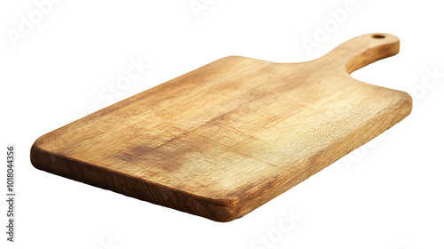 A rustic wooden cutting board on a table, perfect for cooking and food preparation, isolated on a transparent background photo