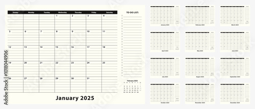 Monthly Business Desk Pad Calendar for year 2025, 12 month.