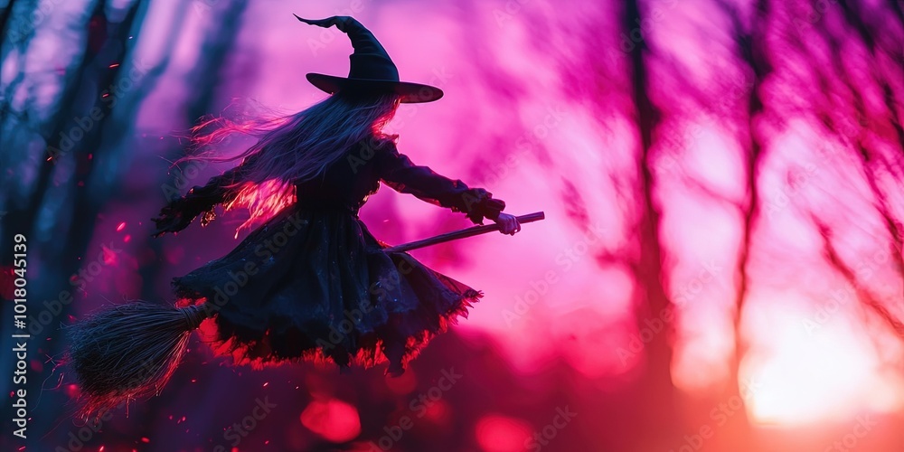 Obraz premium witch flying on broomstick 