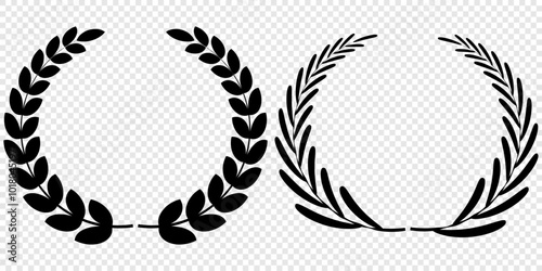 Set of green silhouette laurel foliate, olive wreaths. Vector illustration for your frame, border, ornament design, wreaths depicting an award, achievement, heraldry, emblem, logo.