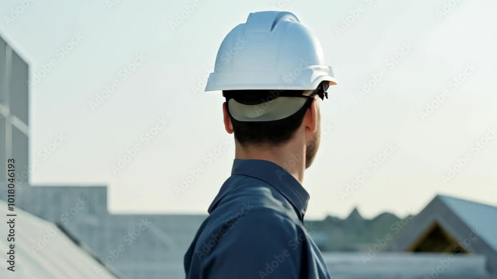 site manager wearing a white hard hat, overseeing a construction project under the bright sun, reflecting responsibility and leadership in building development.