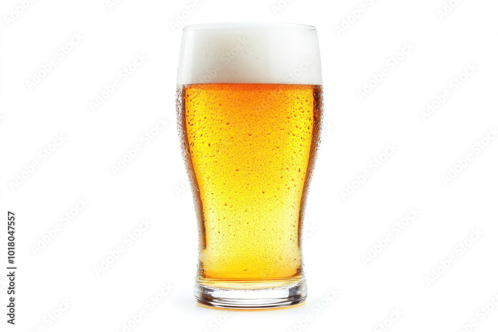 Glass of beer on white background, condensation dripping, bubbles rising. Glass of beer on white background, condensation dripping, bubbles rising.