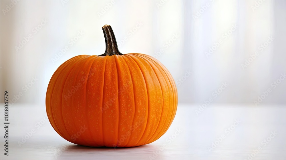 Single pumpkin placed in the center of the frame, background blurred to leave room for copy.