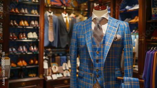 Mannequin in suits. Men boutique shop. Suit shop. Men's shop