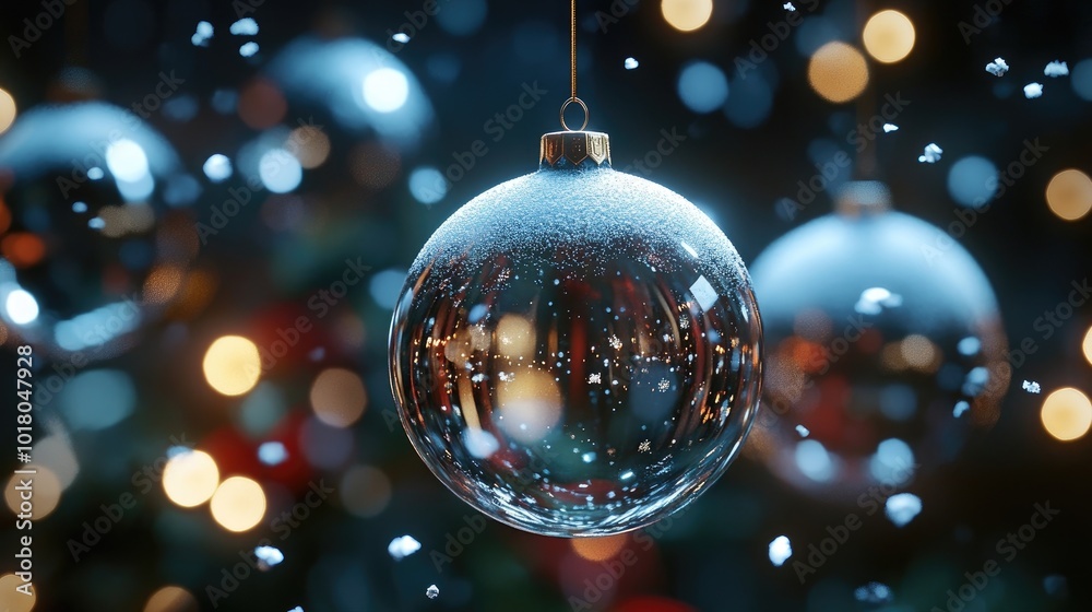 Realistic hanging glass christmas balls empty and with snow Realistic hanging glass christmas balls empty and with snow