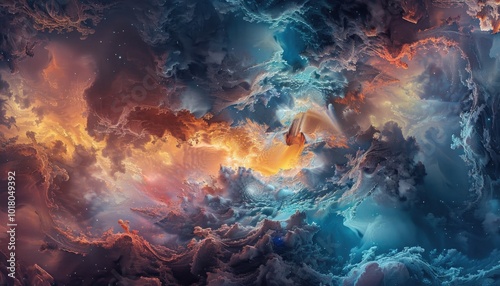 Cosmic Cloudscape with Golden and Blue Hues