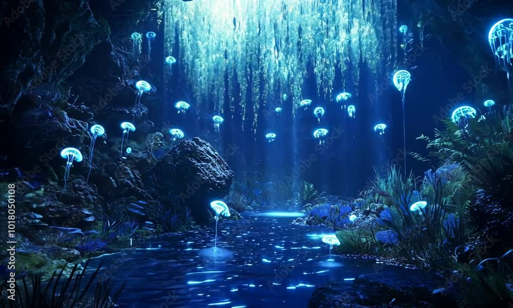 Glowing Jellyfish in a Cave Glowing Jellyfish in a Cave