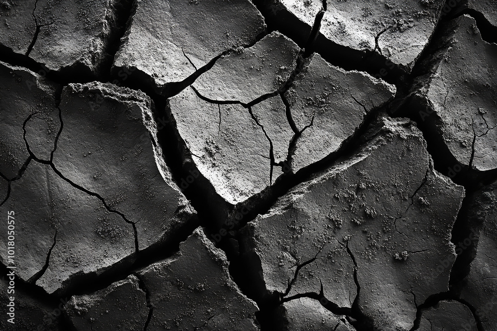 High-Contrast Cracked Clay Soil Texture in Natural Setting High-Contrast Cracked Clay Soil Texture in Natural Setting