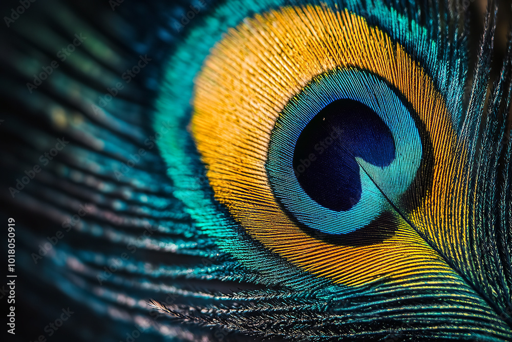 Obraz premium Iridescent Colors of Peacock Feather in Artistic Close-Up 