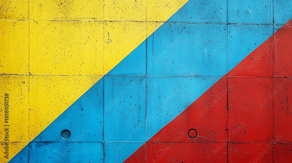 Naklejka premium Colorful Concrete Wall with Yellow, Blue, and Red Paint