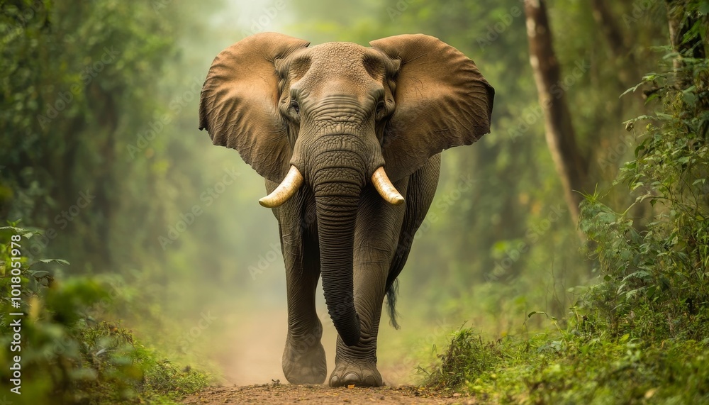 Fototapeta premium Elephant Walking Through Forest