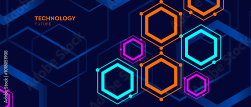 Abstract 3D Futurism Tech Hexagon Cyberspace Design for Social Media, Mobile Apps, Cards, Invitations, Banners. Background Hi-Tech Network Cyberspace System in Vector Illustration.