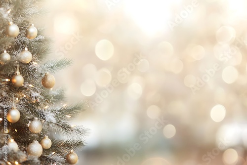 Evergreen Tree Decorated with Ornaments and Lights