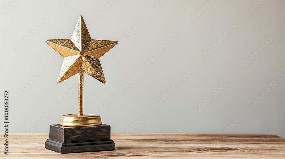 Golden Star Award on Wooden Table Golden Star Award on Wooden Table