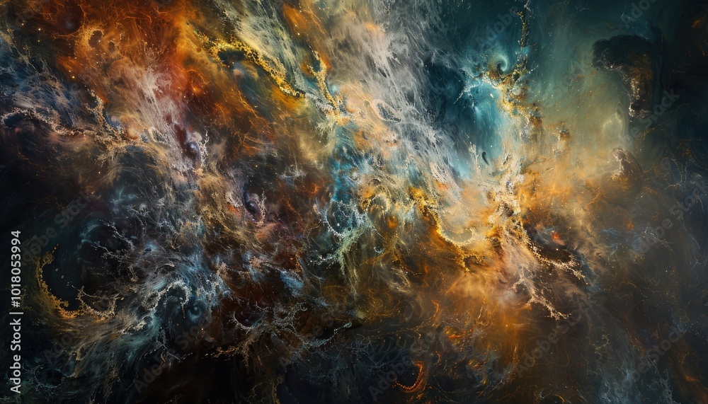 Obraz premium Abstract Cosmic Nebula with Swirling Colors and Glowing Stars