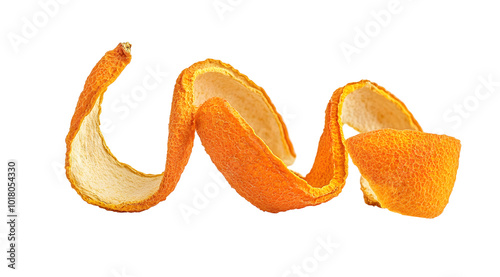 Dried orange peel, curly isolated on white background