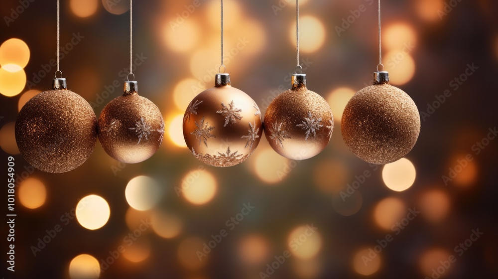 Festive ornaments with golden bokeh on background. Christmas celebration holiday background banner. Christmas baubles. Festive ornaments with golden bokeh on background. Christmas celebration holiday background banner. Christmas baubles.
