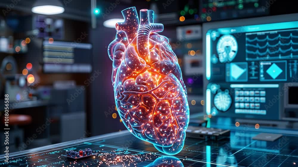 Hi-Tech Heart Demonstration in a Futuristic Holographic Display