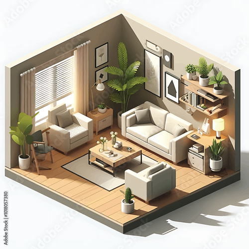 Minimalist Living Room Interior Design and blue background