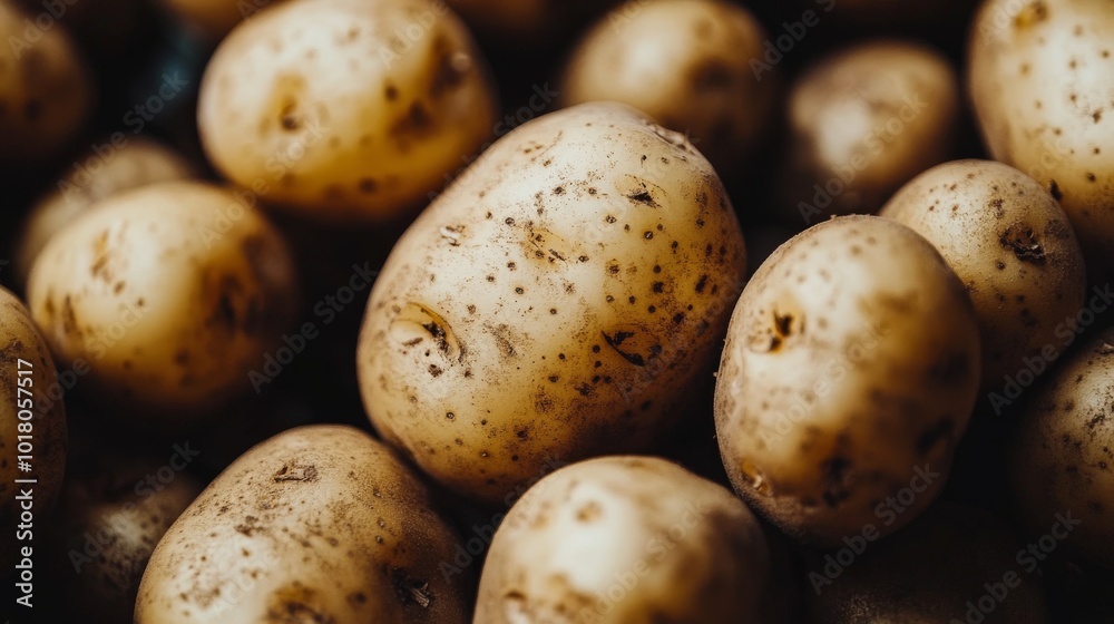 Close-up photo of potatoes, highlighting their rough texture and details.