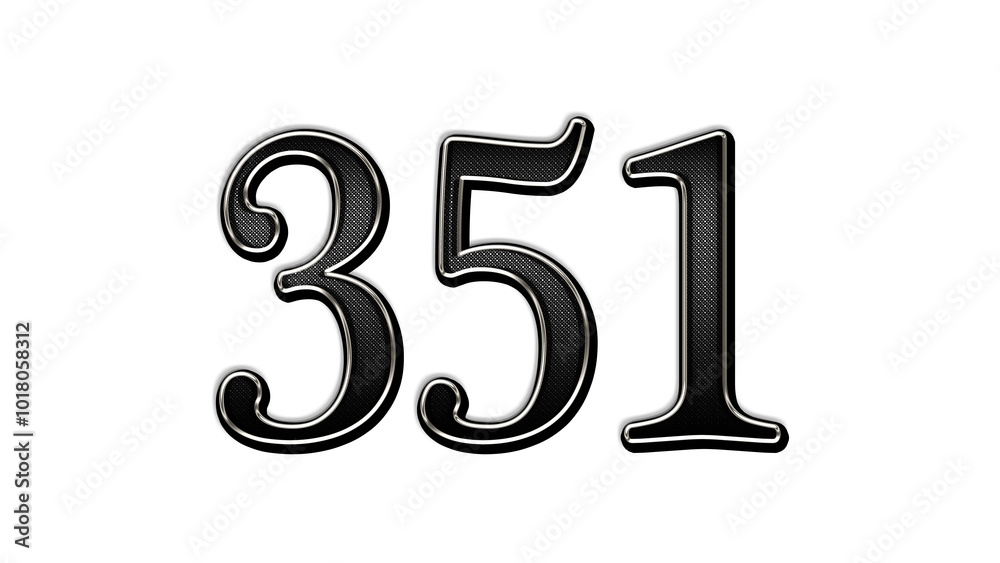 black metal 3d design of number 351 on white background. black metal 3d design of number 351 on white background.