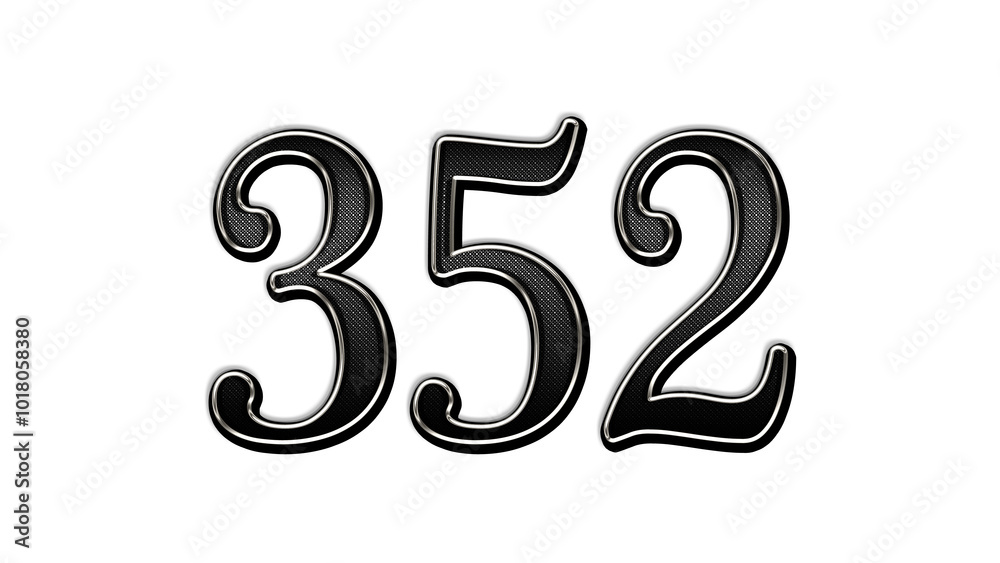 black metal 3d design of number 352 on white background. black metal 3d design of number 352 on white background.